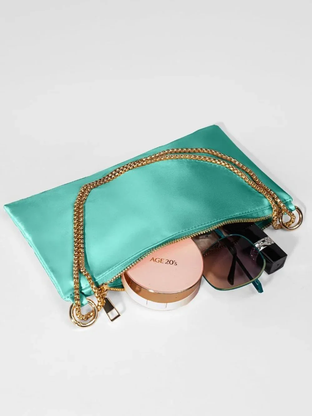 Women's Peacock Green Satin Purse Prom Wedding Cocktail Evening Shoulder Bag